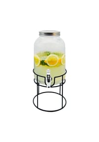 COFI - Getränkespender Glas 4L mit Ständer & Ersatzhahn - Rillendesign - Transparent 17 x 17 x 37 cm