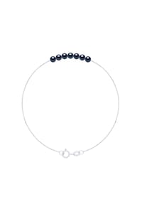 Pearls & Colors - Feines Weißgold-Armband mit Perlen, 3-4 mm - Weißgold/Schwarz