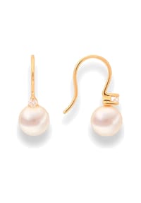 DI PERLE® DI PERLE Schmuckkollektion - Süßwasser Zuchtperlen Ohrringe Brillantohrhänger aus 585er Gelbgold, 2 Brillanten 0,040 ct - weiß