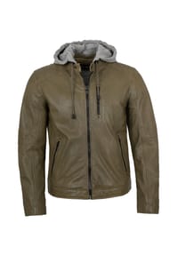 JILANI - Herren Lederjacke Kapuze Lammnappa olive - olive