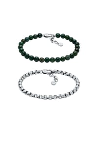FOSSIL JEWELRY - Fossil Herren-Geschenkset Armband Edelstahl Achat grün, JF04940SET - Silber