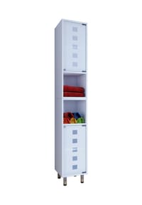VCM. - Holz Badezimmerschrank | Badmöbel mit eleganter Mattglastür | Maße ca. H. 180 x B. 30 x T. 30 cm | Stand Badschrank | Hochschrank - Darola - Weiß