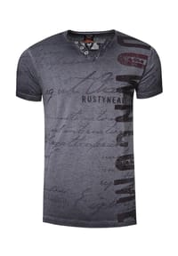 RUSTY NEAL® - T-Shirt Rusty Neal Shirt mit modischer Knopfleiste - Anthrazit
