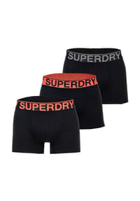 Superdry. - Herren Boxershorts, 3er Pack - Trunk Triple Pack, Logobund, Cotton Stretch - Schwarz/Grau