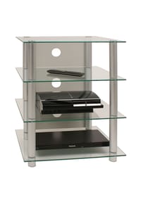 VCM. - Hifi Möbel | Rack Schrank Phono Regal | Alusäulen Glasböden | Maße H. 70 x B. 59 x T. 49 cm | Phono Mediaregal - Blados - Klarglas