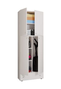 VCM. - Holz Besenschrank | 6 Fächer | Maße: H. 200 x B. 70 x T. 39 cm | Haushaltsschrank | Mehrzweckschrank | Extra Schublade - Lona - Buche