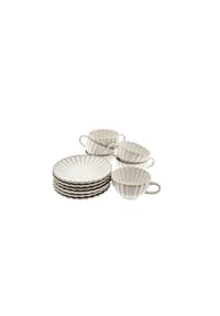 ALMINA® - Bloomy Kaffeetassen-Set mit Untertellern 220 ml aus Porzellan - 12-tlg - Weiß 10 x 6 cm