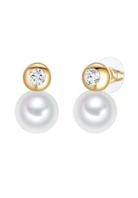 Luluandjane - Damen Ohrringe aus Messing in Gelbgold mit Glaskristall und Muschelkernperle - gelbgold