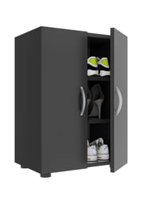 VCM. - Holz Schuhschrank | Maße: H. 74 x B. 49 x T. 30 cm | Allzweckschrank | 3 Fächer | 2 Drehtüren - Ulas - Anthrazit