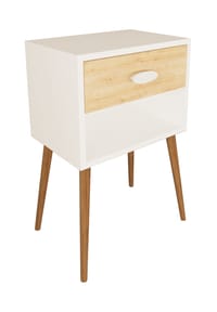 VCM. - Nachtschrank | Beistelltisch | Nachttisch | Maße ca. H. 70 x B. 45 x T. 30 cm - Singol XL - Weiß / Honig-Eiche