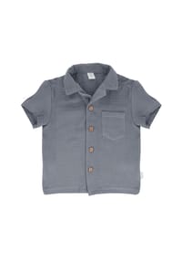 maximo® - GOTS MINI BOY-Hemd, Kragen kurzer Arm, Musselinstoff - altindigo-weiß-streifen