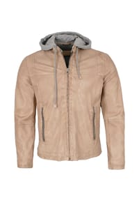 MILESTONE® - Herren Lederjacke Lammnappa Kapuze beige - beige