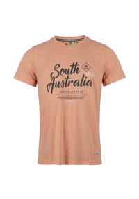 ROADSIGN® australia - Herren T-Shirt Southern State mit Frontprint, authentischer Reise Look für Sommer, Freizeit und entspannte Outdoor Tage, aus 100% Baumwolle - orange