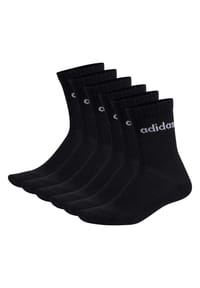 adidas - Unisex Socken, 6er Pack - Linear Crew Cushioned, Logo, gepolstert, einfarbig - Schwarz
