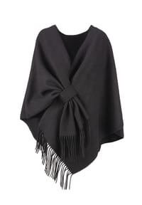 Seasons of April - Damen ANDREA CAPE Cape mit Bindeschlaufe und Fransen, Poncho Stil - Beige