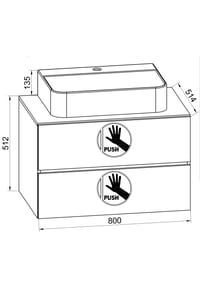 VCM Waschtisch Set 80cm Schwarz - Badmöbel Mit Waschbecken Und 2 Schubladen