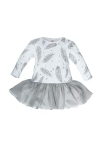 MAKOMA - Kleid Federn - weiß grau