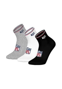 NFL - Unisex Quarter-Socken, 3er Pack - NFL Shield 3Pack Quarter Socks, Logo, Streifen, Baumwollmischung - Dunkelblau/Weiß/Rot