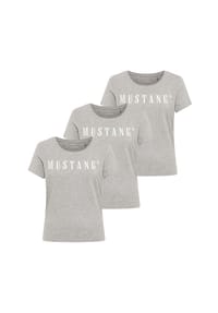 MUSTANG® - Damen T-Shirt 3er Pack - Alma, Baumwolle, Rundhals, Logo - 2xSchwarz/Weiß