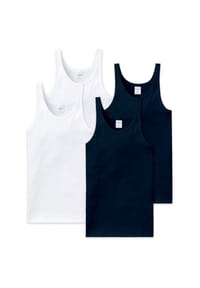 SCHIESSER - Herren Unterhemd 4er Pack - ärmellos, Cotton Essentials, Feinripp - Blau
