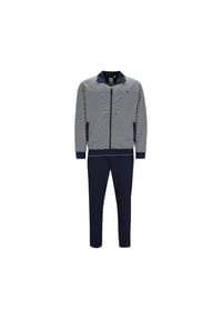 hajo - Herren Hausanzug, lang - Klima-Komfort, Zip-Jacke, Homewear - Blau