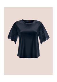 MADELEINE - Kurzes Blusen-Shirt im Material-Mix - marine