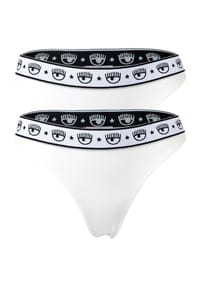 CHIARA FERRAGNI - Damen String 2er Pack - Brief, Cotton Stretch, Logobund, uni - Schwarz