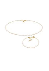 elli. PREMIUM - Schmuckset Süßwasserzuchtperlen 925 Sterling Silber Vergoldet - Gold