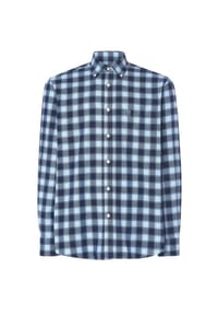 El Búho NOCTURNO® - Herren Hemd Flannel Langarm Kariert Baumwolle mit Tasche Blau - Blau