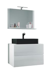 VCM. - 2-tlg. Waschplatz Waschtisch | schwarzes Waschbecken Unterschrank Breite 80 cm |  Badmöbel Set mit Schubladen | Lendas BL - Anthrazit
