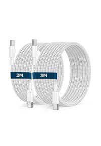 MANIKE - USB-C auf USB-C Schnellladekabel 2m + 3m 2er-Set - 60W Power Delivery Ladekabel & Datenkabel - weiß