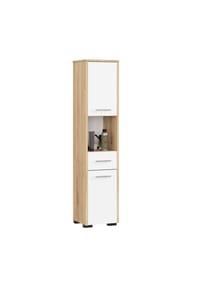 Akord - Fin Badezimmer-Hochschrank mit 2 Türen, 1 Schublade, 5 Einlegeböden und 1 offenes Fach - artisan-eiche