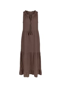 Seasons of April - Maxikleid VIOLA MUSSELIN Ärmelloses Damen Musselinkleid aus 100% Baumwolle mit Tasseln - Mokka 2