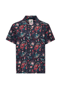 KING KEROSIN - Kurzarmhemd mit Allover-Artwork-Print Rockabilly Devil - offwhite