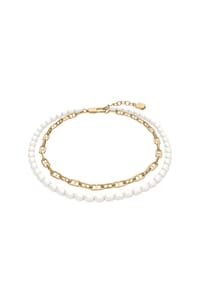 FOSSIL HERITAGE - Fossil Damen-Armband Heritage Pearl D-Link, goldfarbenes Messing, mehrreihig, JA7322710 - Gold
