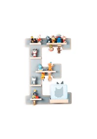 VCM. - My Home - Kinderregal Buchstabe E | hängend für Toniebox und Tonie Figuren | platzsparendes Regal | H. 54 x B. 38 x T. 19 | Wandregal Musikbox und Figuren Aufbewahrung Magneteinsätzen | Aufbewahrungsregal Holz - Grau