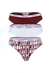 Pepe Jeans - Damen Strings, 3er Pack- CLASSIC THONG AO, Allover-Logo, Unterwäsche, Polyester, Logobund - Weiß/Rot