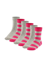 FALKE - Kinder Socken, 6er Pack - Happy Stripe, Kurzsocken, gestreift - Grau/Pink