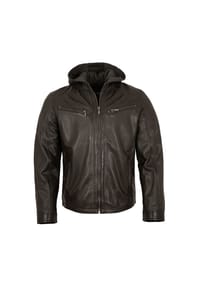 JILANI - Herren Lederjacke Kapuze Lammnappa dunkelbraun - dunkelbraun