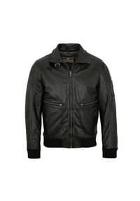 redpoint - Herren Lederjacke Fliegerjacke Fellkragen Lammnappa schwarz - schwarz