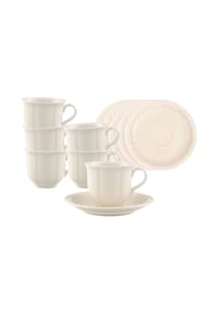 Villeroy & Boch Kaffeetassen mit Untertassen Manoir 120 ml 6er Set weiß - MANOIR - weiß
