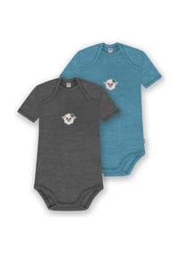 normani® - 2er Set Baby Merino Body Kurzarm Tauranga - Anthrazit/Beige