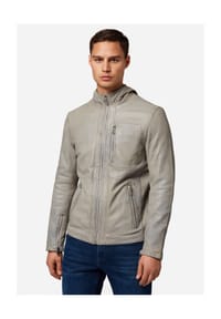 RICANO - Herren Lederjacke Glen, sportliche Jacke mit Kapuze - Schwarz