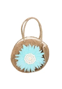 Gave Lux - Handtasche Women's handbag tote bag in real hand-woven straw. Each product is assembled by hand, with natural and unique materials such as shells, feathers and natural straw. Each bag can have peculiarities that differ from the photo and make it unique. Measurements: 34x34x6 cm - AZZURRO