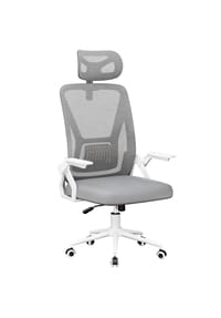 Rattantree - Ergonomischer Bürostuhl M04 mit Kopfstütze, Klapparmlehnen und Netzrücken,Grau - bicolor