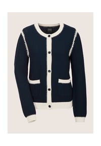 MADELEINE - Langarm Cardigan mit Zopfmuster, Kaschmir-Mix - marine / wollweiß