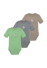 normani® - 3er Set Baby Merino Body Kurzarm Tauranga - Anthrazit/Grau/Grün