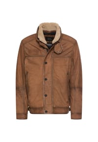 camel active - Gefütterte Lederjacke mit zwei Innentaschen - Braun