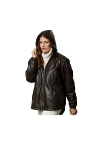JILANI - Damen Lederjacke Lammnappa Oversize dunkelbraun - dunkelbraun