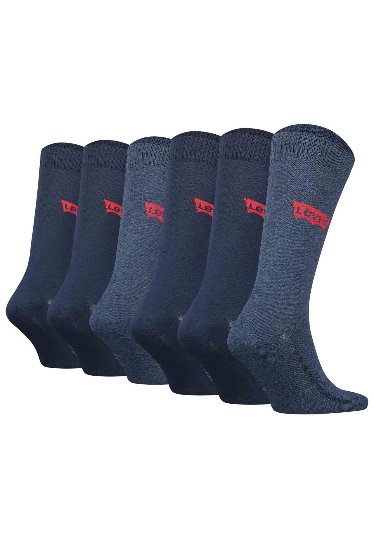 Levi's® Herren Socken 6Er Pack- Regular Cut Batwing, Ecom, Logo, Einfarbig, Blau, 43-46